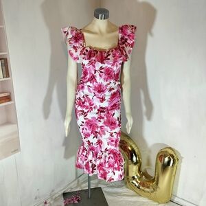 ASOS Pink Floral Ruffle Midi Dress